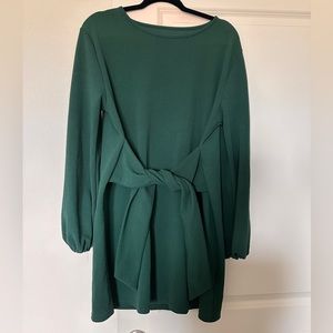 Green tie waist dress